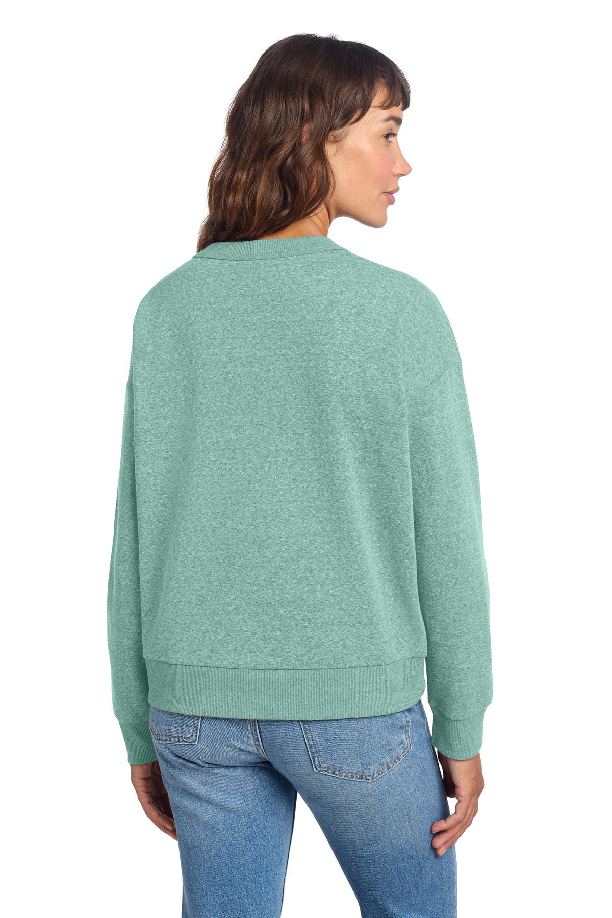 District Women's Perfect Tri Fleece V-Neck Sweatshirt - Heathered Eucalyptus Blue