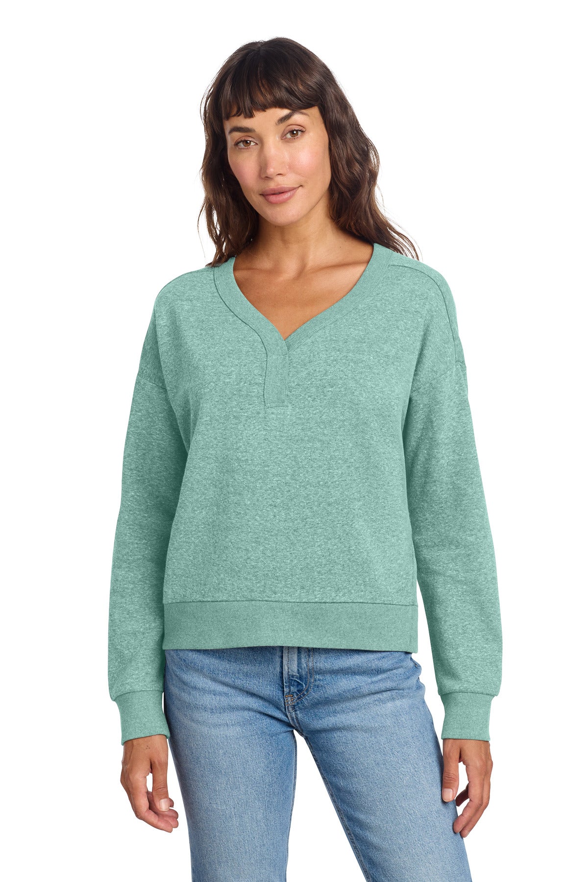 District Women's Perfect Tri Fleece V-Neck Sweatshirt - Heathered Eucalyptus Blue