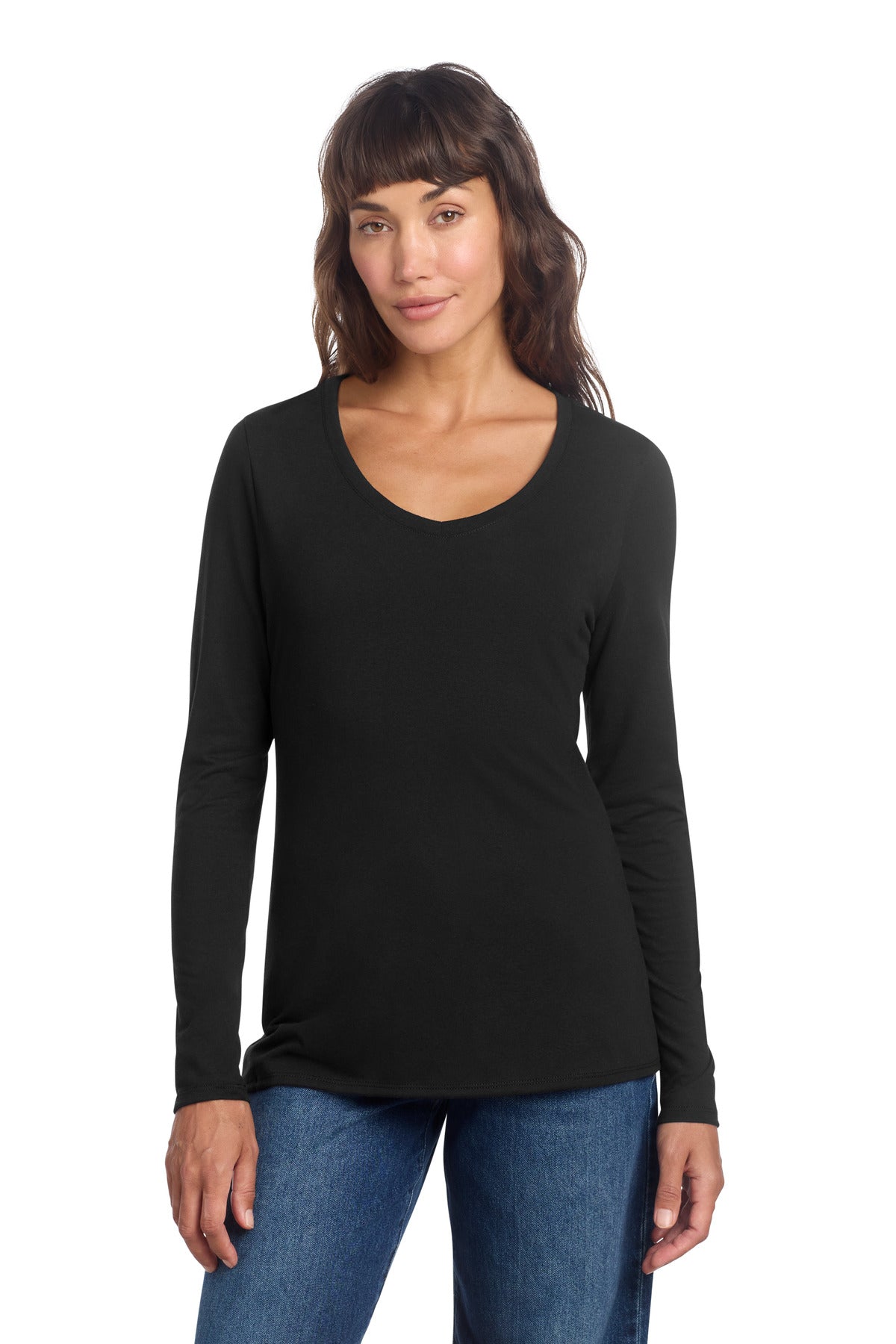 District Women's Perfect Tri Long Sleeve V-Neck Tee - Black