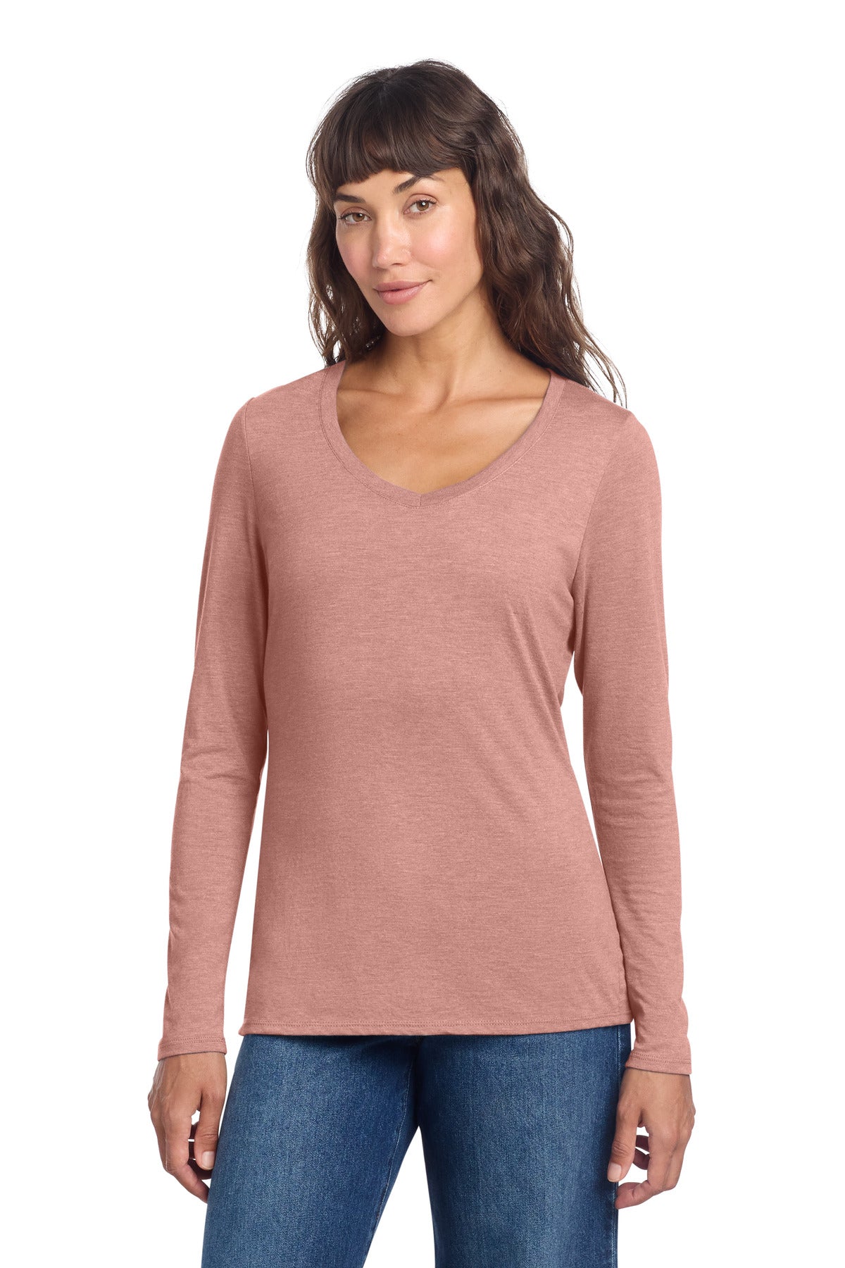 District Women's Perfect Tri Long Sleeve V-Neck Tee - Blush Frost