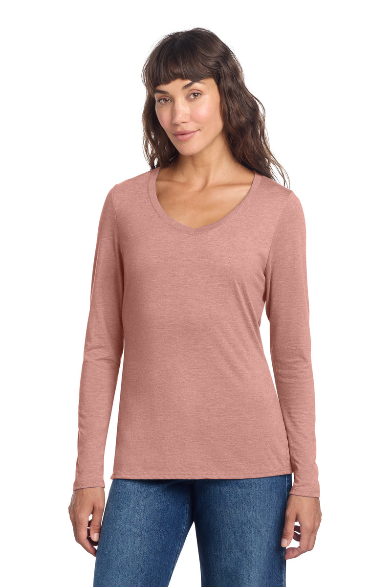 District Women's Perfect Tri Long Sleeve V-Neck Tee - Blush Frost