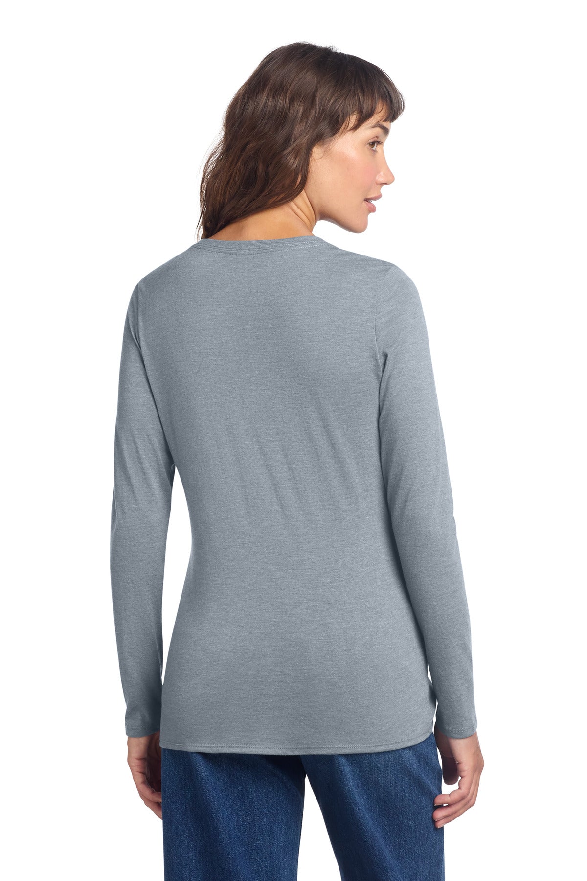 District Women's Perfect Tri Long Sleeve V-Neck Tee - Flint Blue Heather