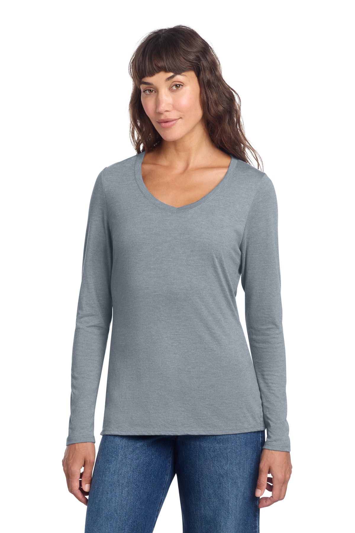 District Women's Perfect Tri Long Sleeve V-Neck Tee - Flint Blue Heather