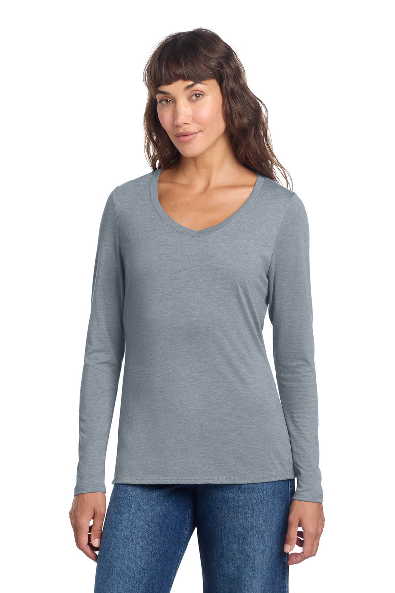 District Women's Perfect Tri Long Sleeve V-Neck Tee - Flint Blue Heather