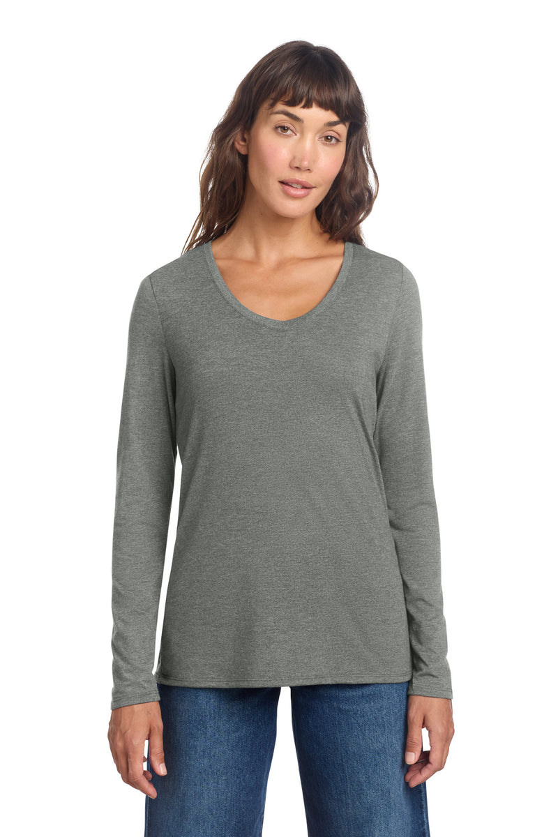 District Women's Perfect Tri Long Sleeve V-Neck Tee - Heathered Charcoal