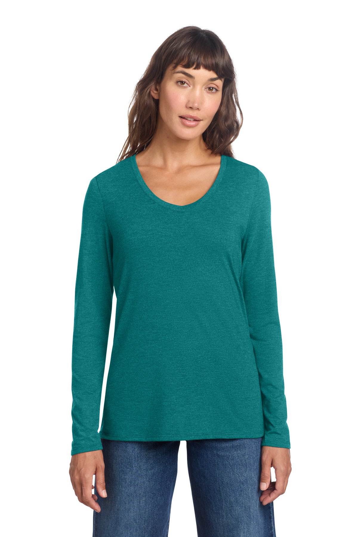 District Women's Perfect Tri Long Sleeve V-Neck Tee - Heathered Teal