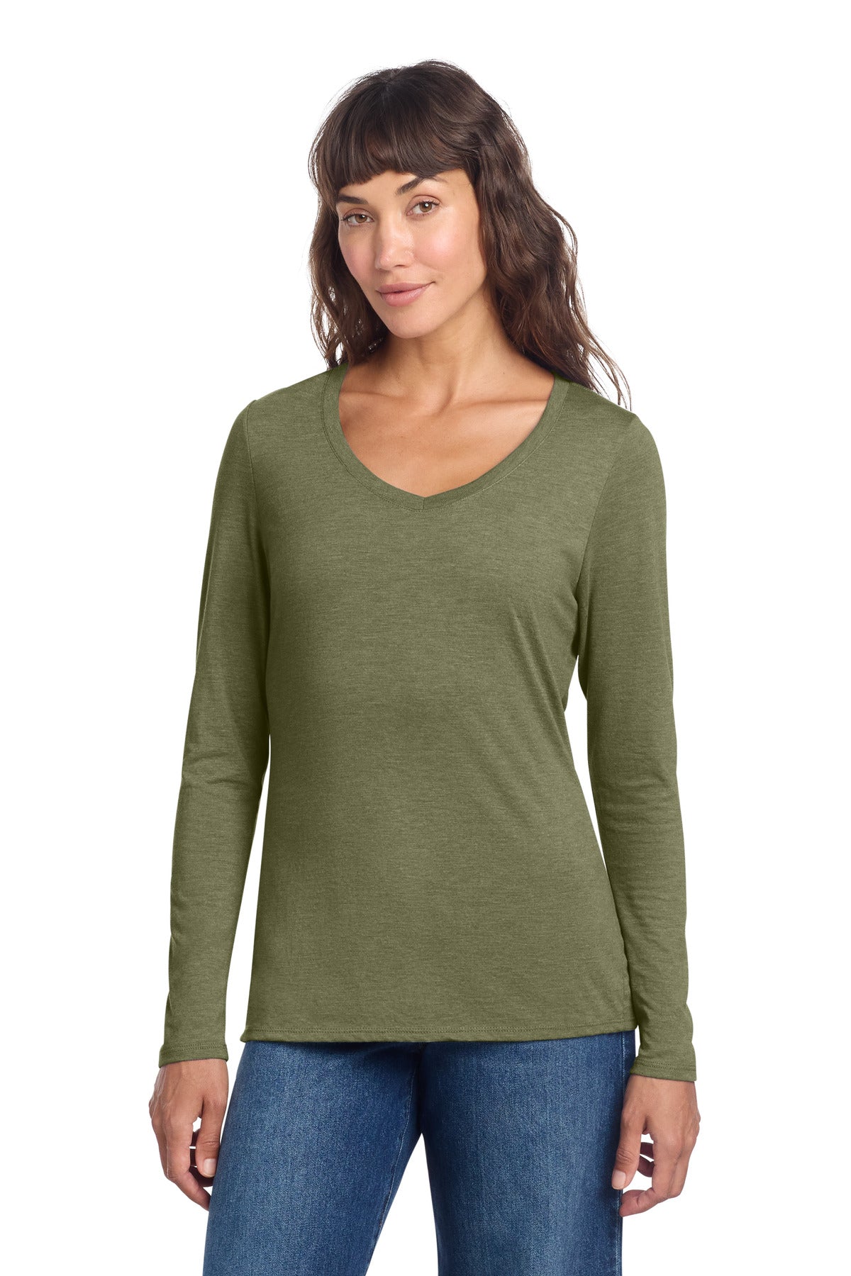 District Women's Perfect Tri Long Sleeve V-Neck Tee - Military Green Frost