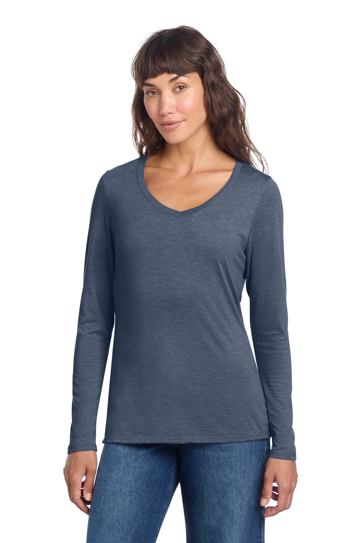 District Women's Perfect Tri Long Sleeve V-Neck Tee - Navy Frost