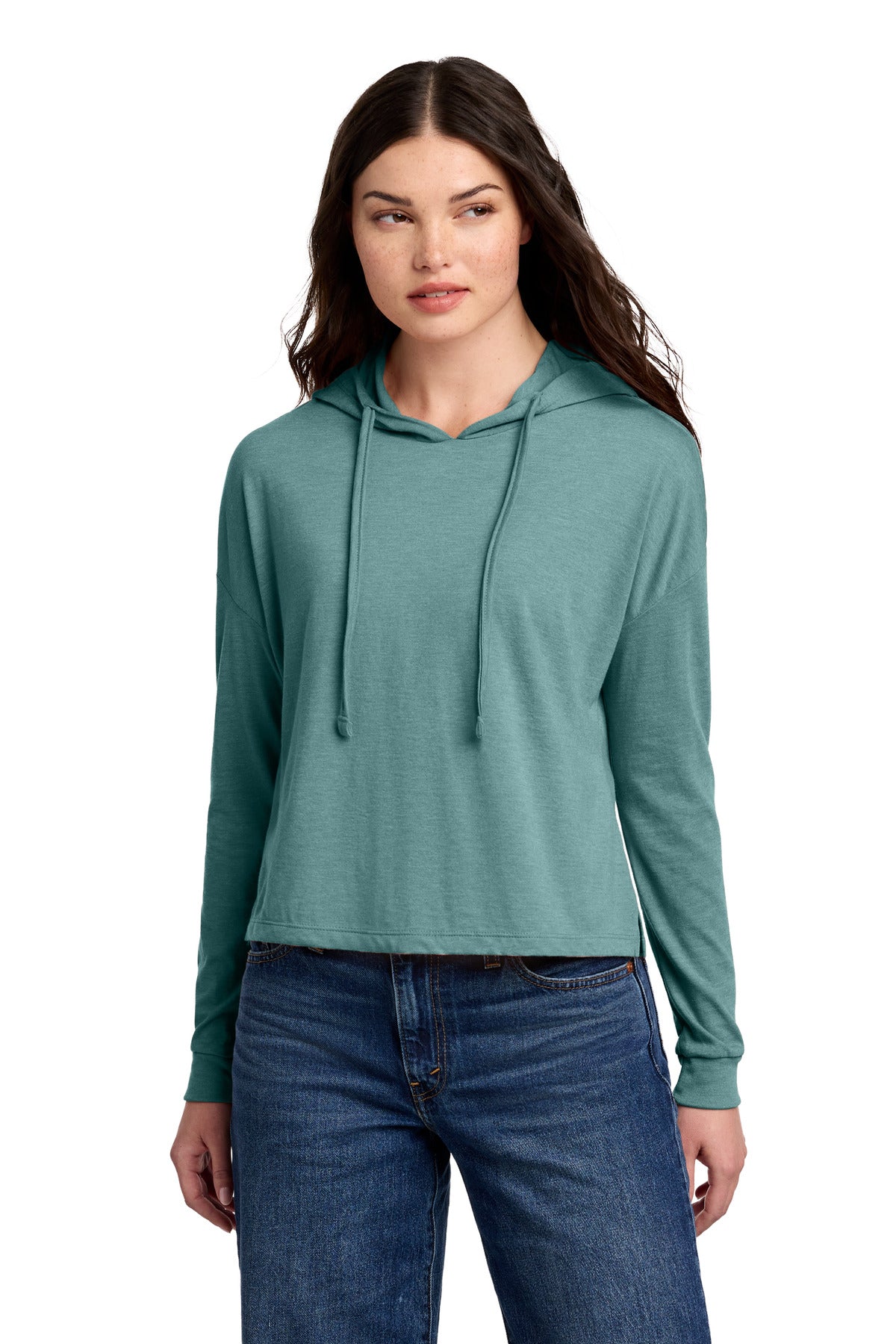 District Women's Perfect Tri Midi Long Sleeve Hoodie - Heathered Eucalyptus Blue