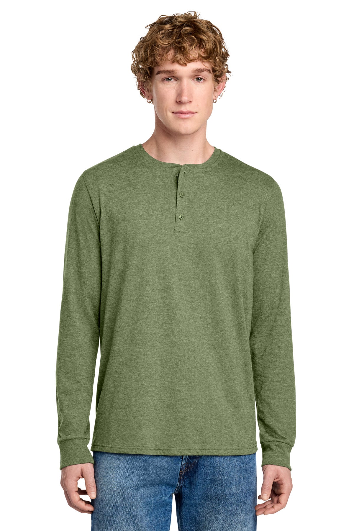 District Perfect Tri Long Sleeve Henley - Military Green Frost
