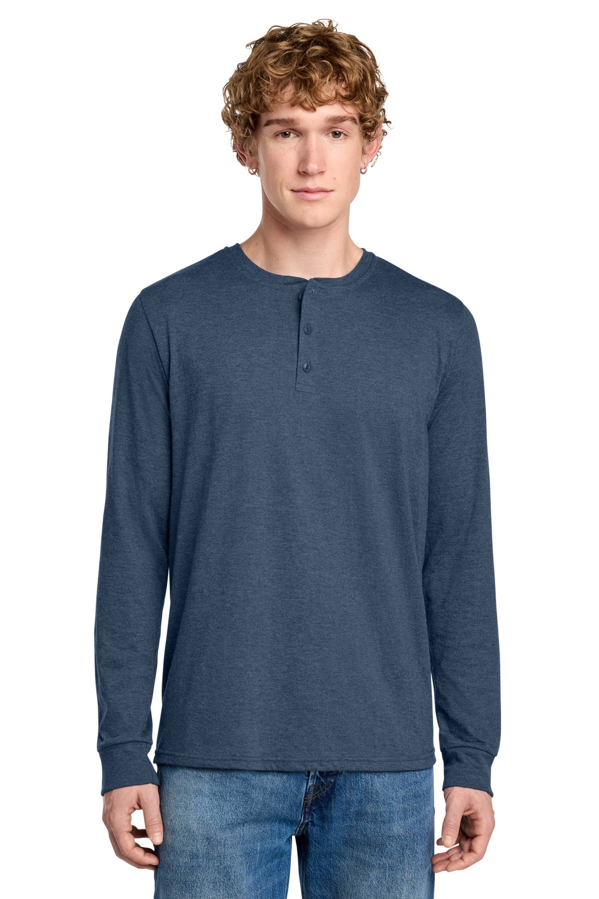 District Perfect Tri Long Sleeve Henley - Navy Frost