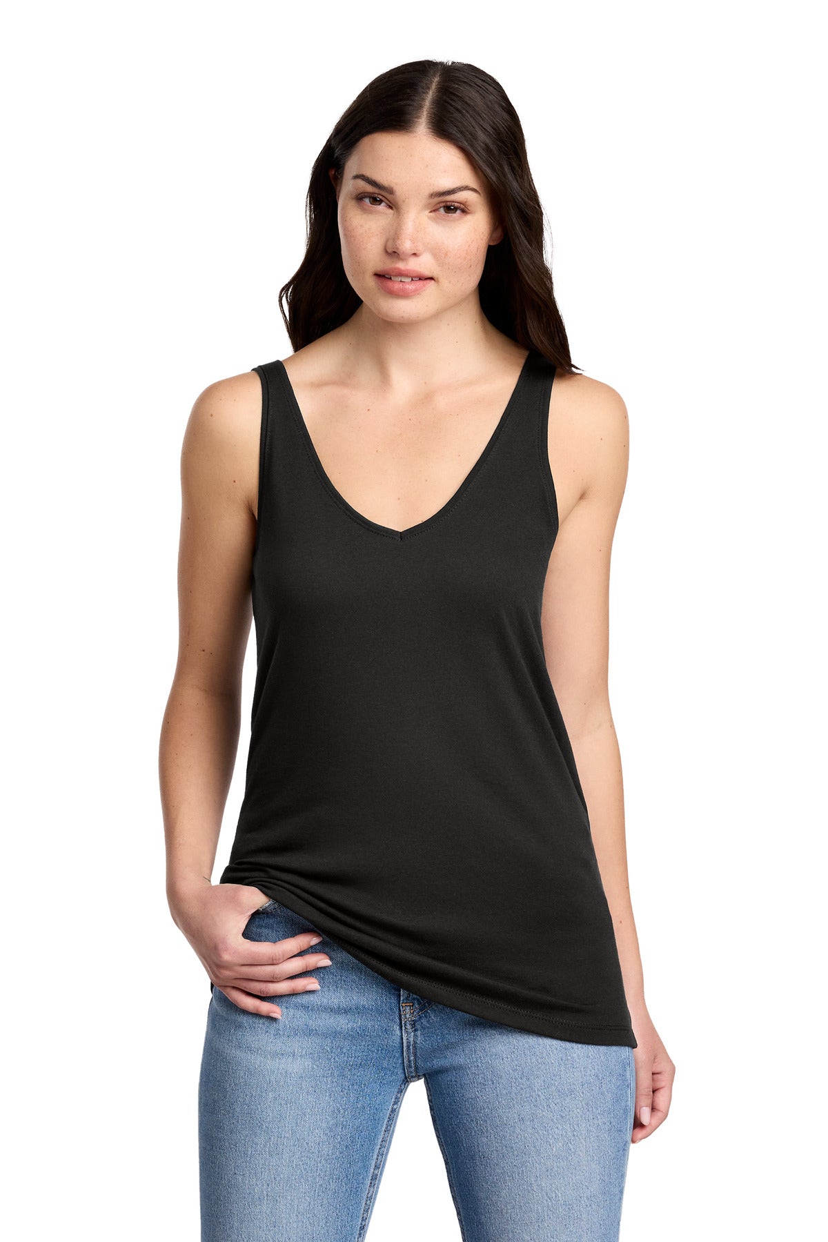 District Women's Perfect Blend CVC V-Neck Tank - Black