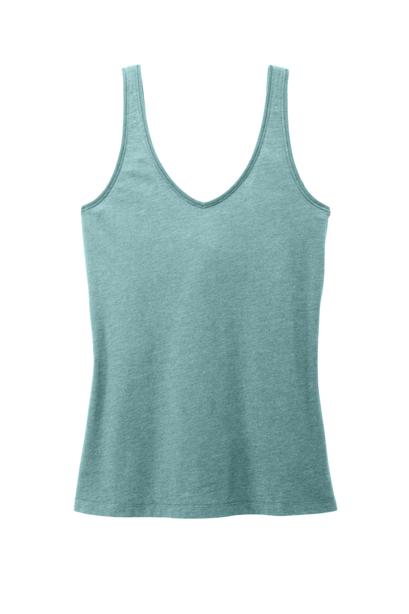 District Women's Perfect Blend CVC V-Neck Tank - Heathered Eucalyptus Blue