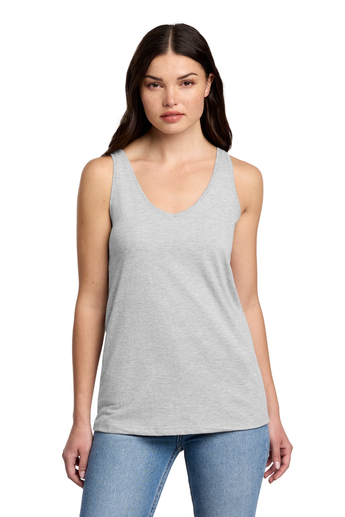 District Women's Perfect Blend CVC V-Neck Tank - Light Heather Grey