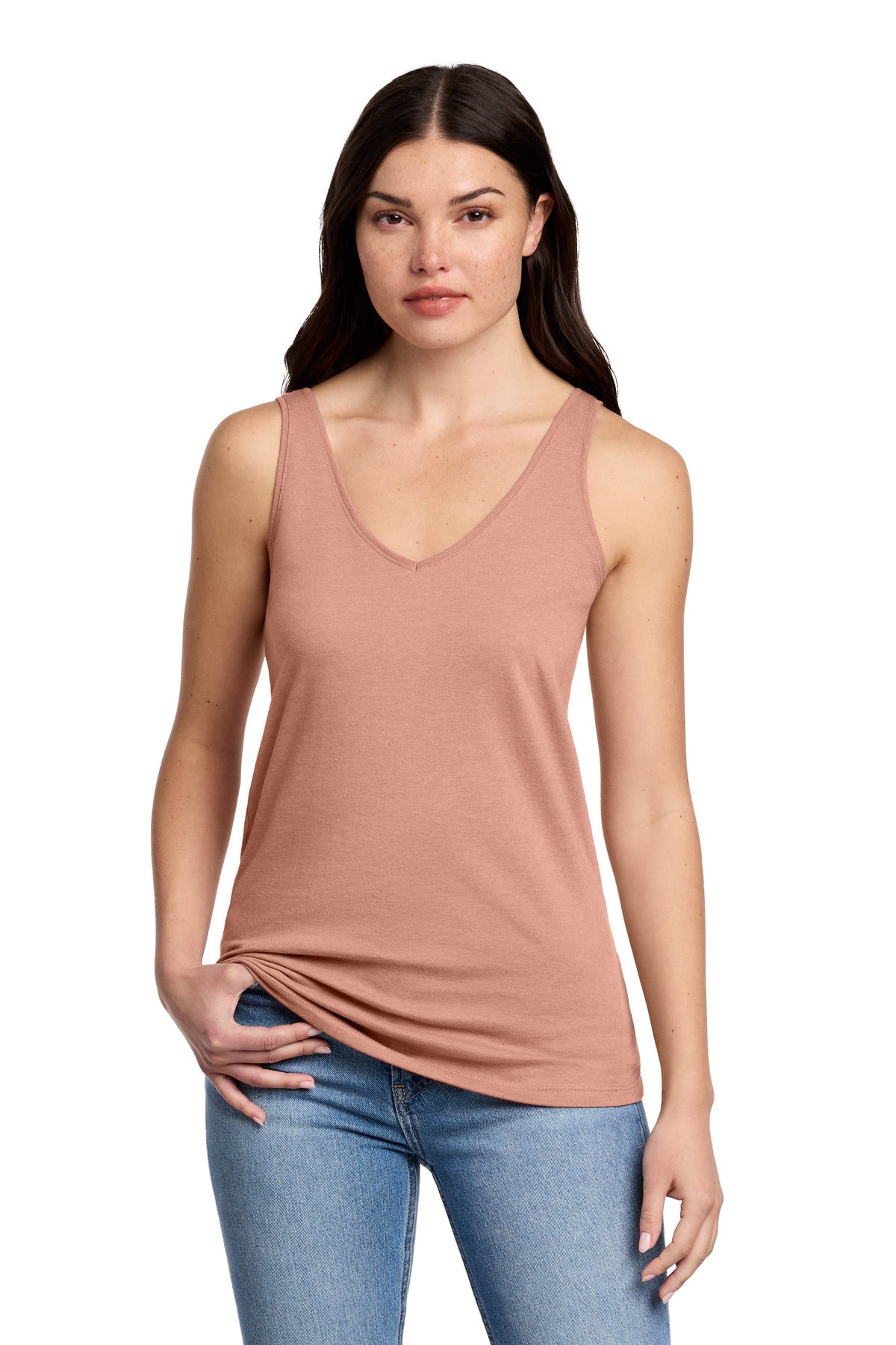 District Women's Perfect Blend CVC V-Neck Tank - Nostalgia Rose Heather