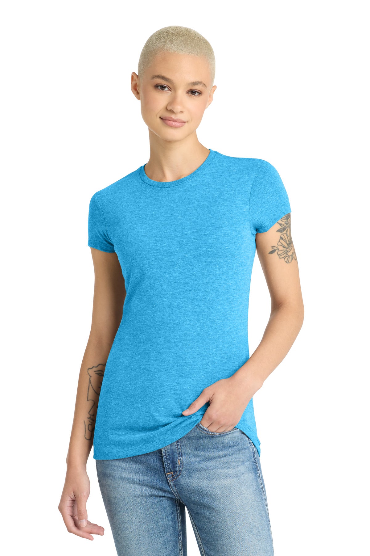 District  Women's Fitted Perfect Tri  Tee - Turquoise Frost
