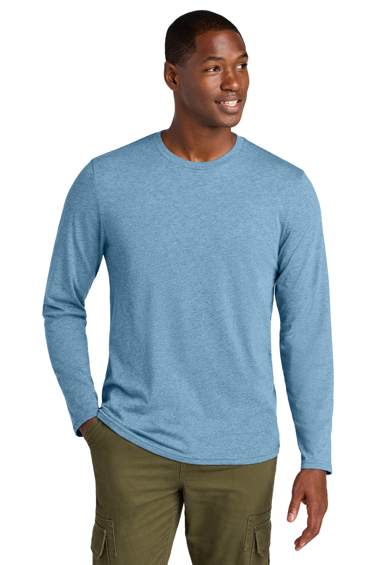 District Perfect Weight CVC Long Sleeve Tee - Tundra Blue Heather