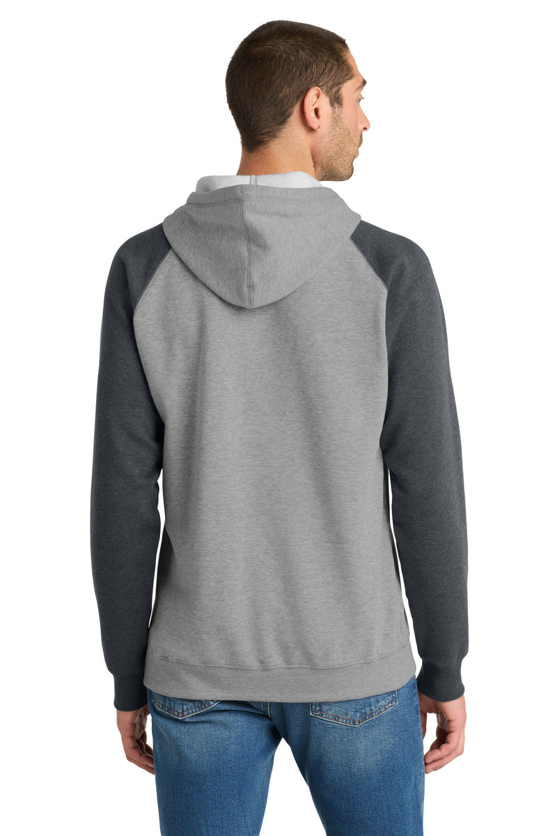 District Young Mens Lightweight Fleece Raglan Hoodie - Heathered Grey/ Heathered Charcoal