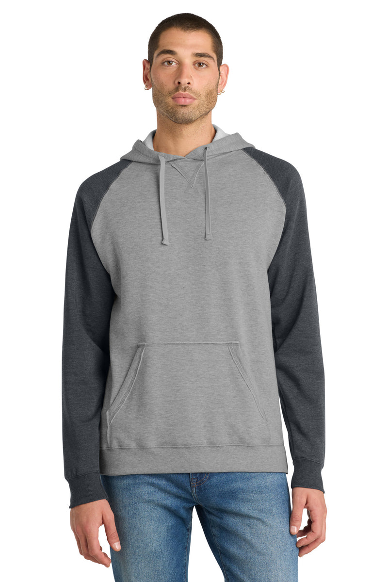 District Young Mens Lightweight Fleece Raglan Hoodie - Heathered Grey/ Heathered Charcoal