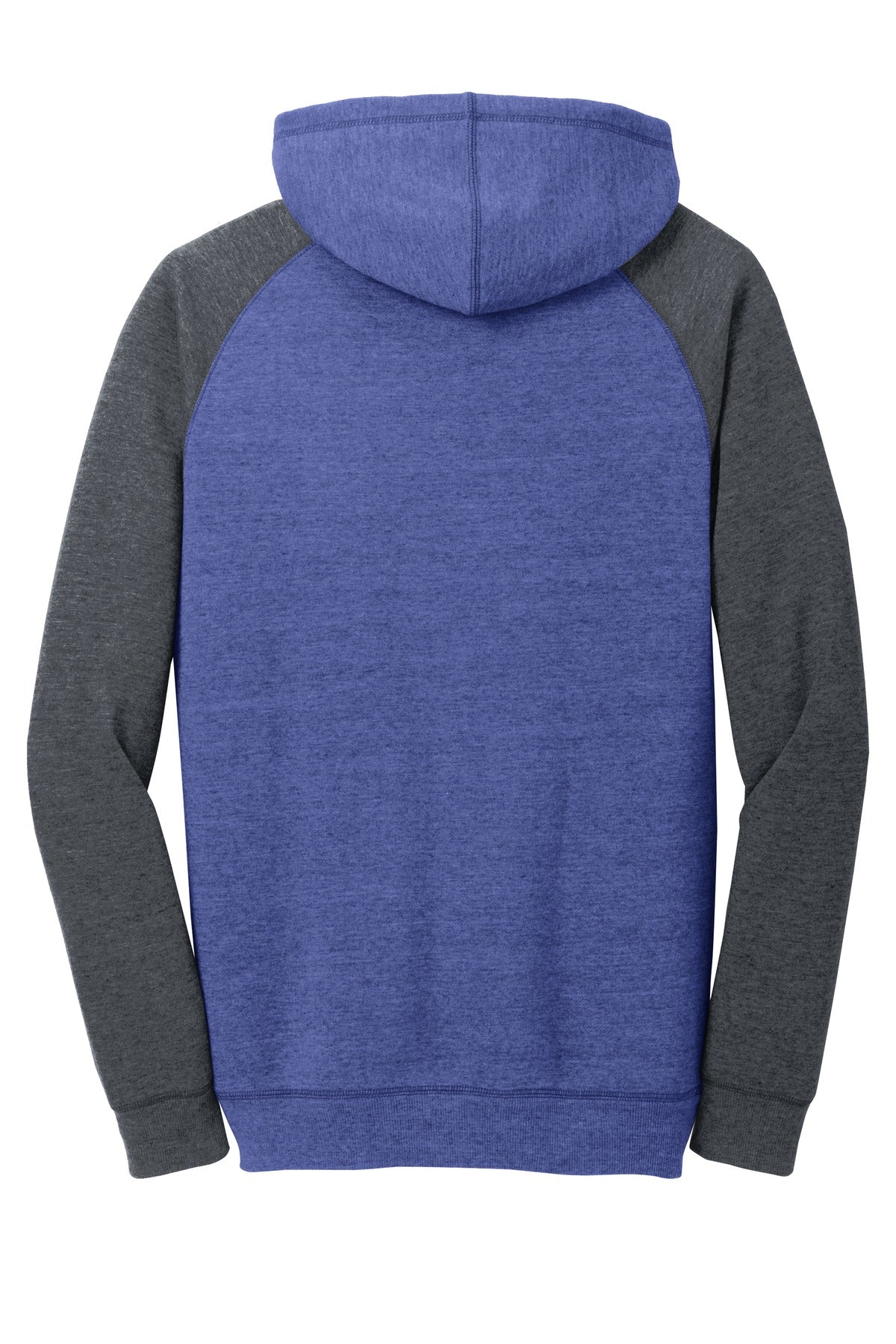 District Young Mens Lightweight Fleece Raglan Hoodie - Heathered Deep Royal/ Heathered Charcoal