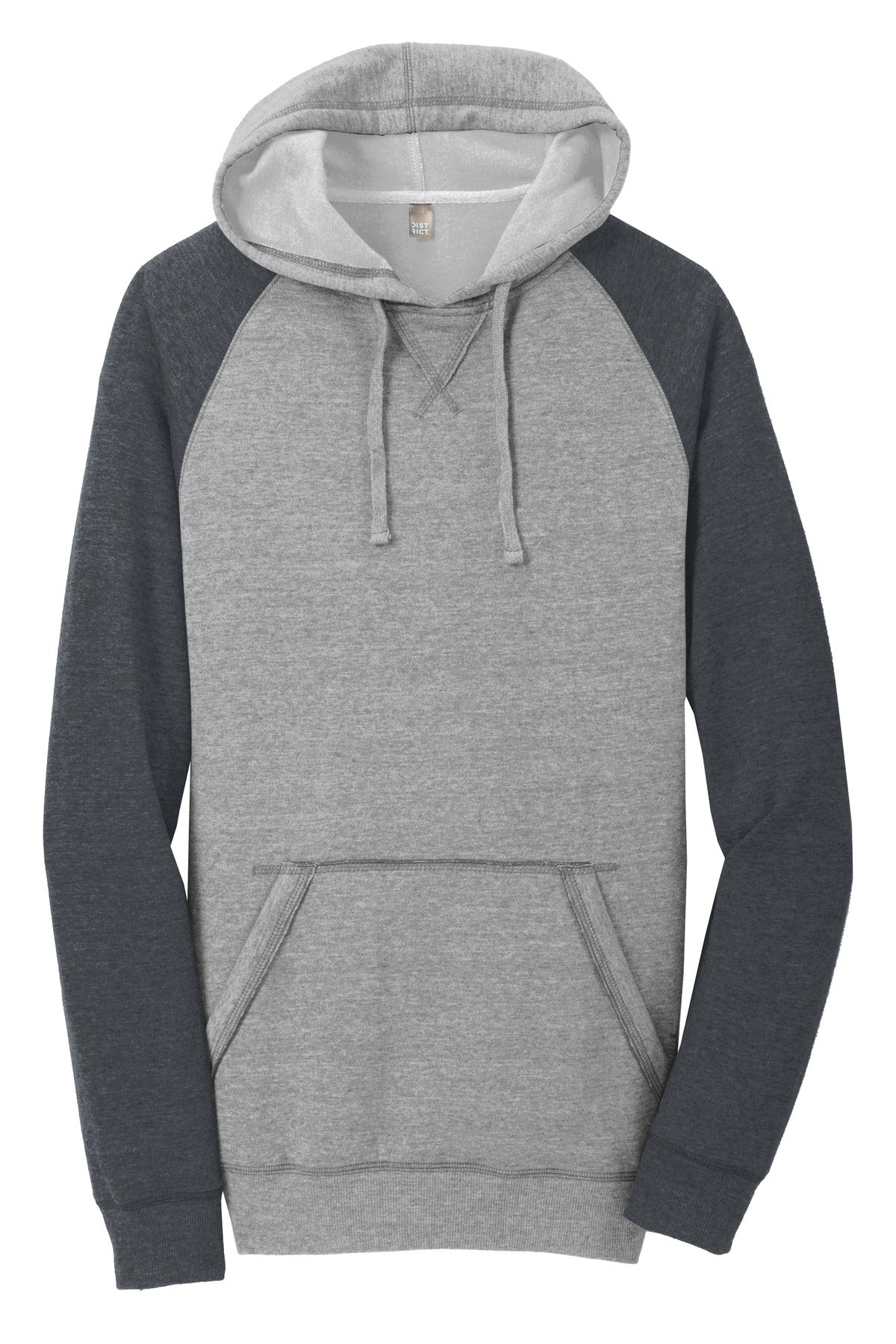 District Young Mens Lightweight Fleece Raglan Hoodie - Heathered Grey/ Heathered Charcoal