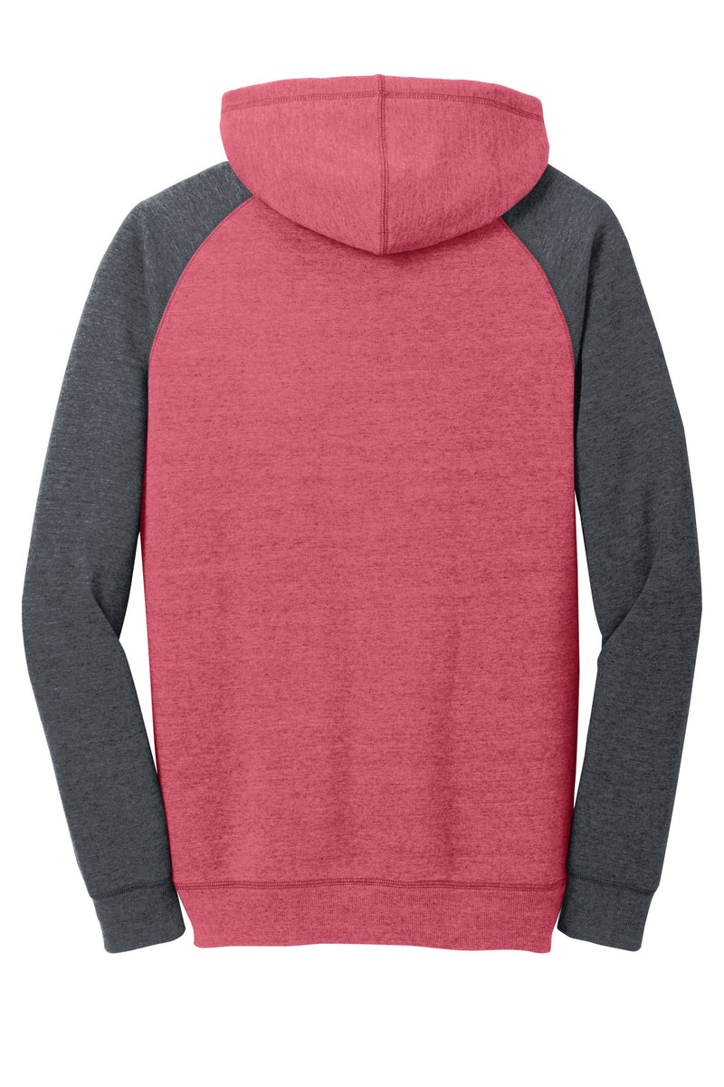 District Young Mens Lightweight Fleece Raglan Hoodie - Heathered Red/ Heathered Charcoal