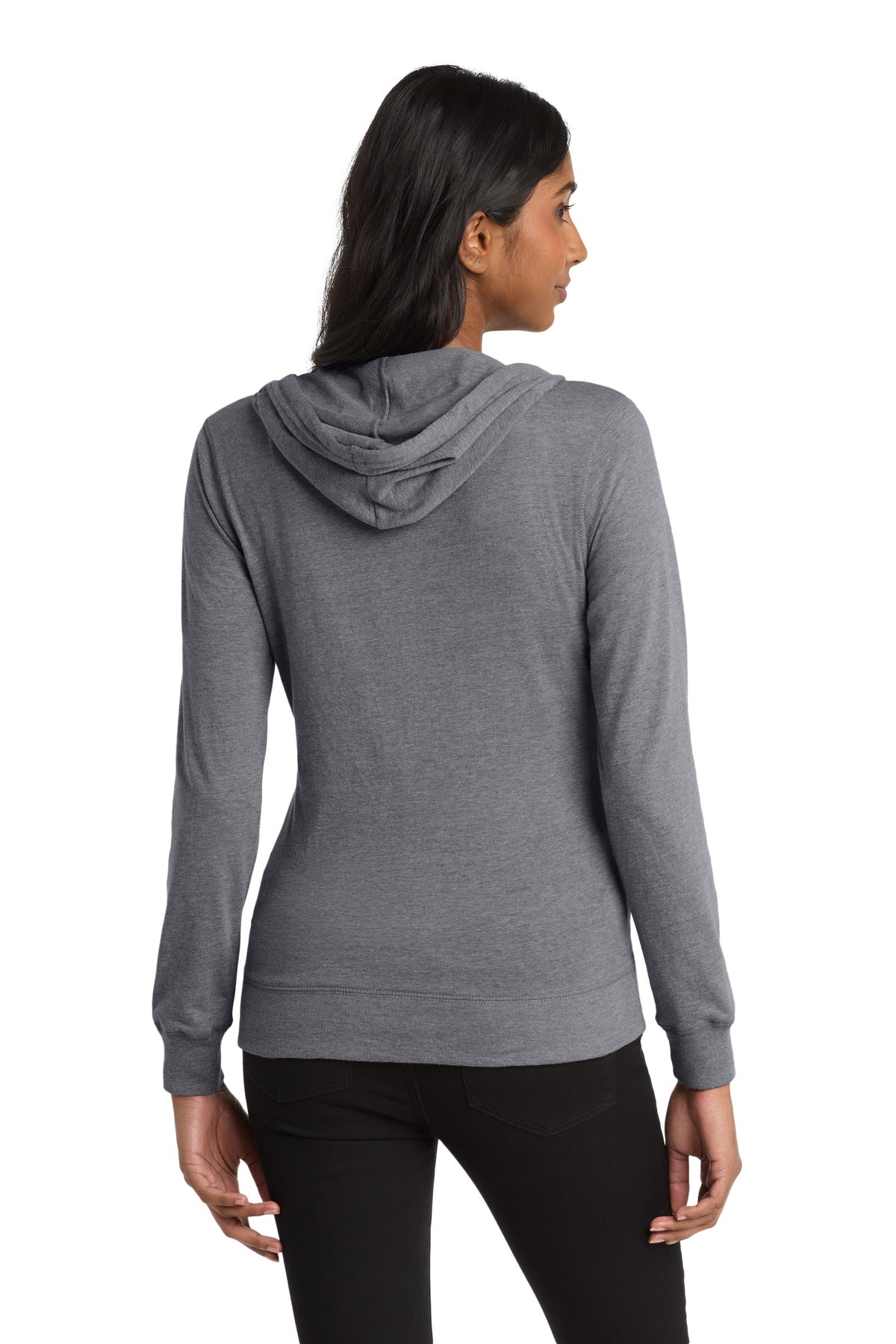 District Women's Fitted Jersey Full-Zip Hoodie - Dark Heather Grey