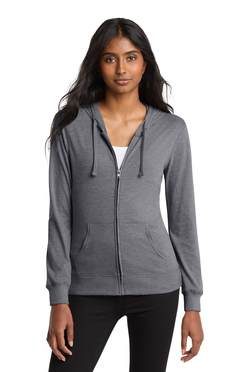 District Women's Fitted Jersey Full-Zip Hoodie - Dark Heather Grey