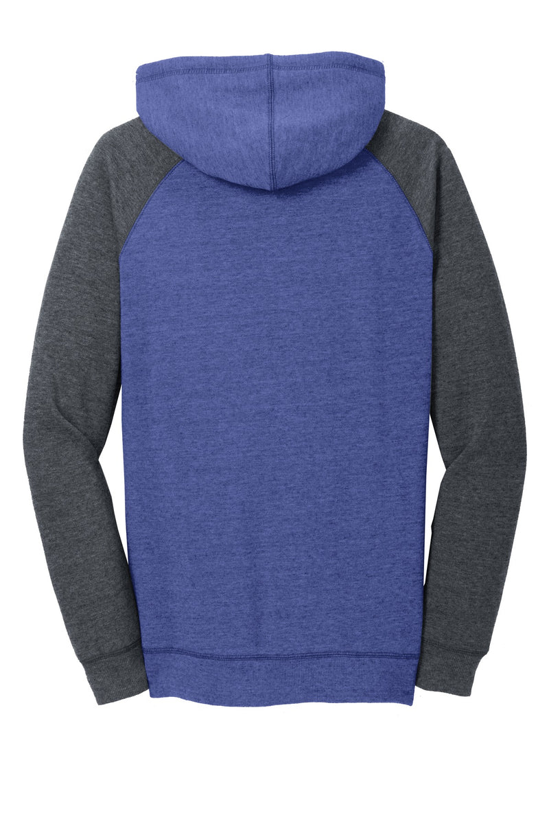 District Women's Lightweight Fleece Raglan Hoodie - Heathered Deep Royal/ Heathered Charcoal