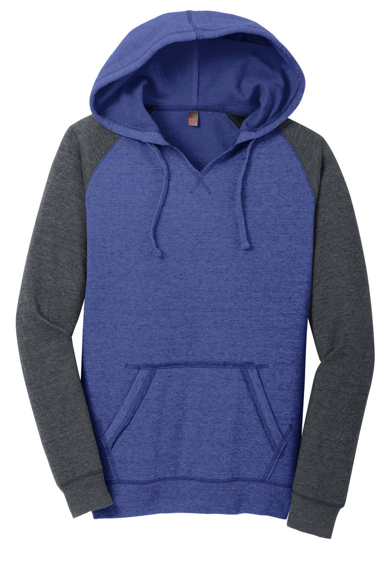 District Women's Lightweight Fleece Raglan Hoodie - Heathered Deep Royal/ Heathered Charcoal