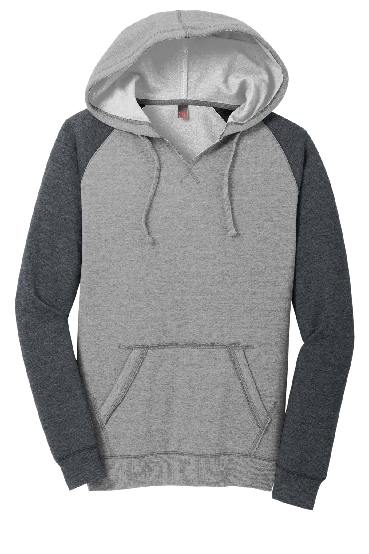 District Women's Lightweight Fleece Raglan Hoodie - Heathered Grey/ Heathered Charcoal