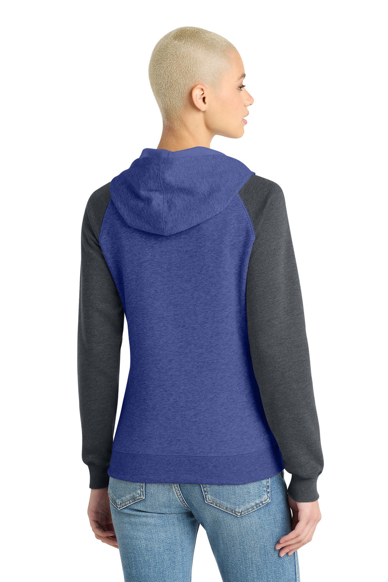 District Women's Lightweight Fleece Raglan Hoodie - Heathered Deep Royal/ Heathered Charcoal