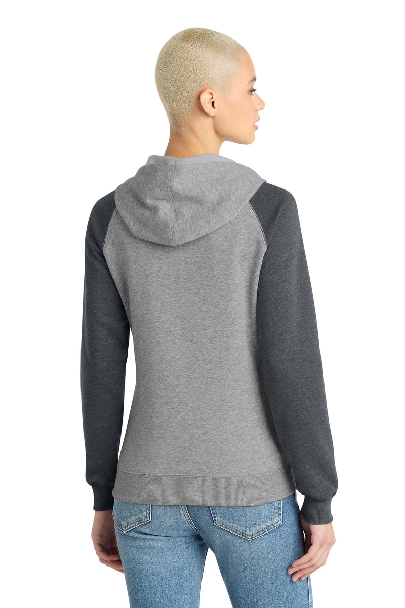 District Women's Lightweight Fleece Raglan Hoodie - Heathered Grey/ Heathered Charcoal
