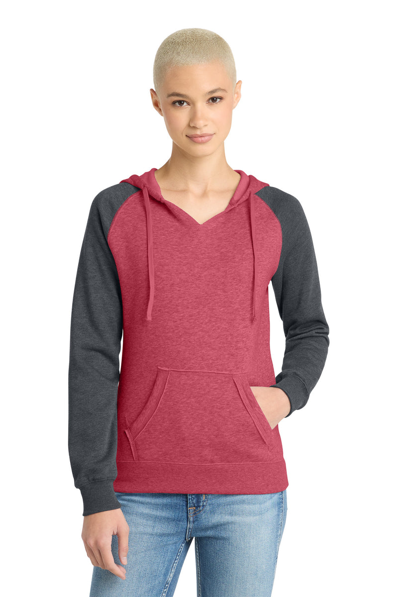 District Women's Lightweight Fleece Raglan Hoodie - Heathered Red/ Heathered Charcoal