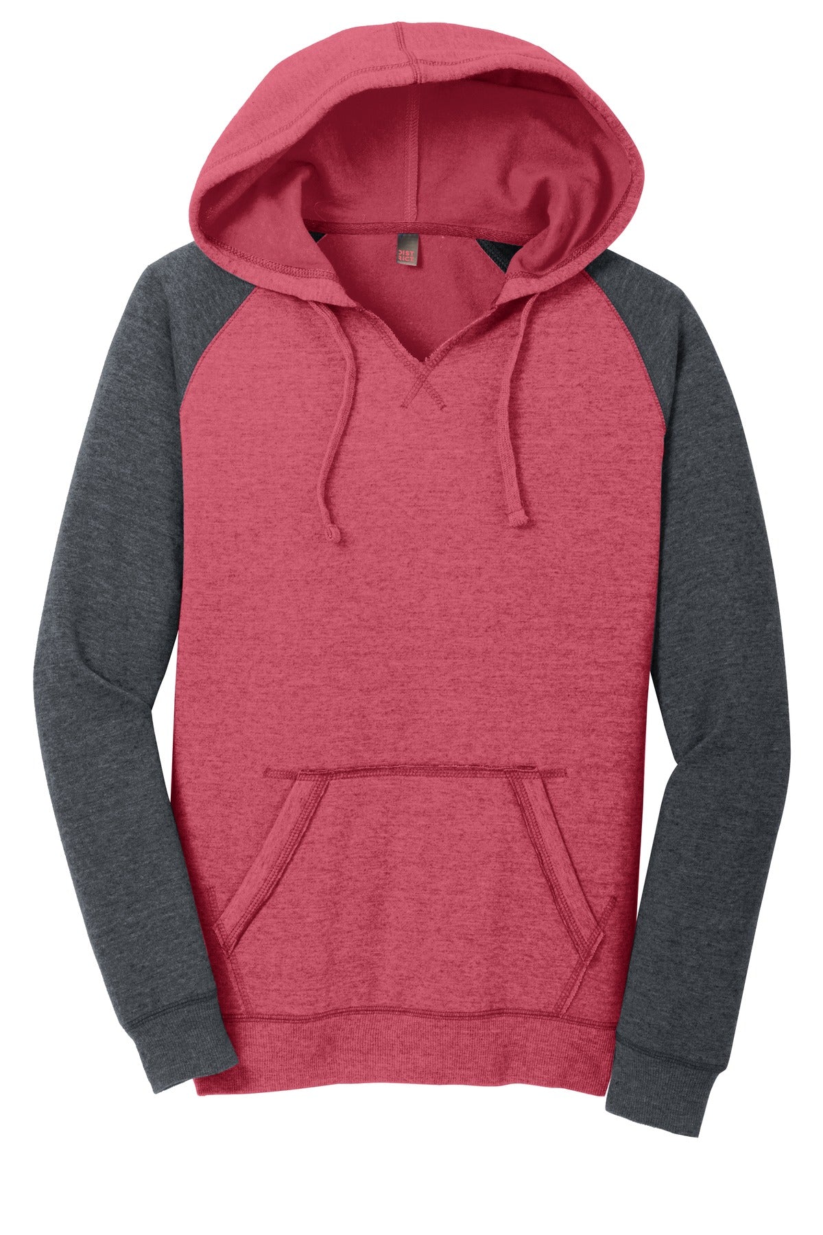 District Women's Lightweight Fleece Raglan Hoodie - Heathered Red/ Heathered Charcoal