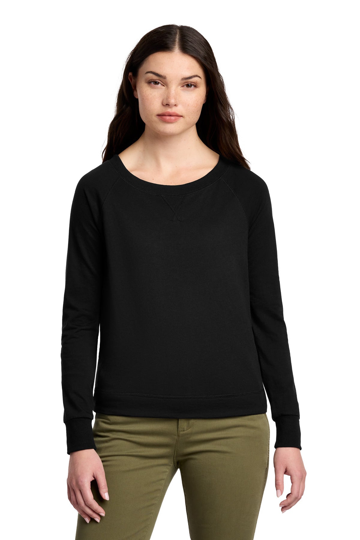 District Women's Featherweight French Terry Long Sleeve Crewneck - Black