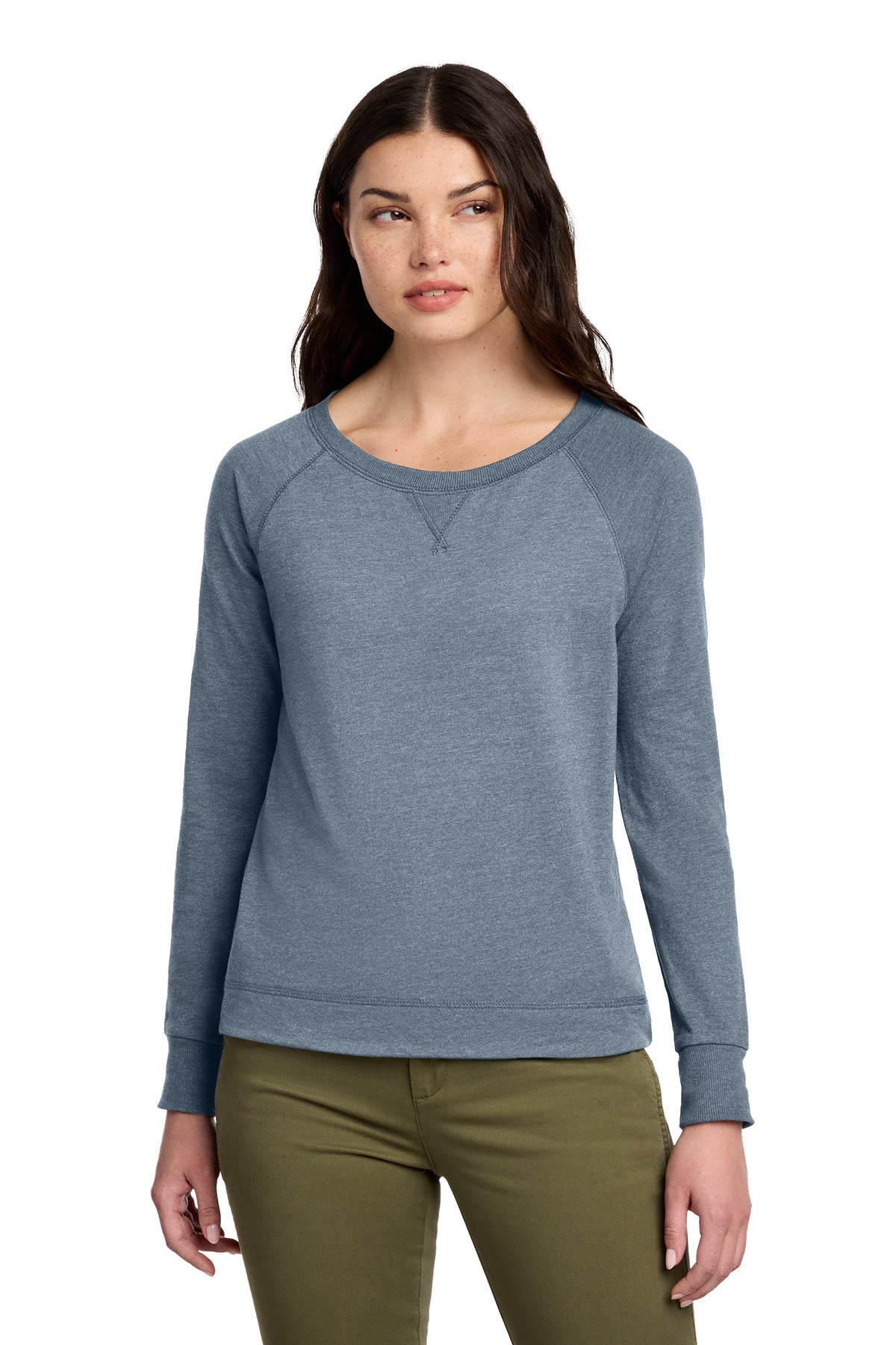 District Women's Featherweight French Terry Long Sleeve Crewneck - Flint Blue Heather