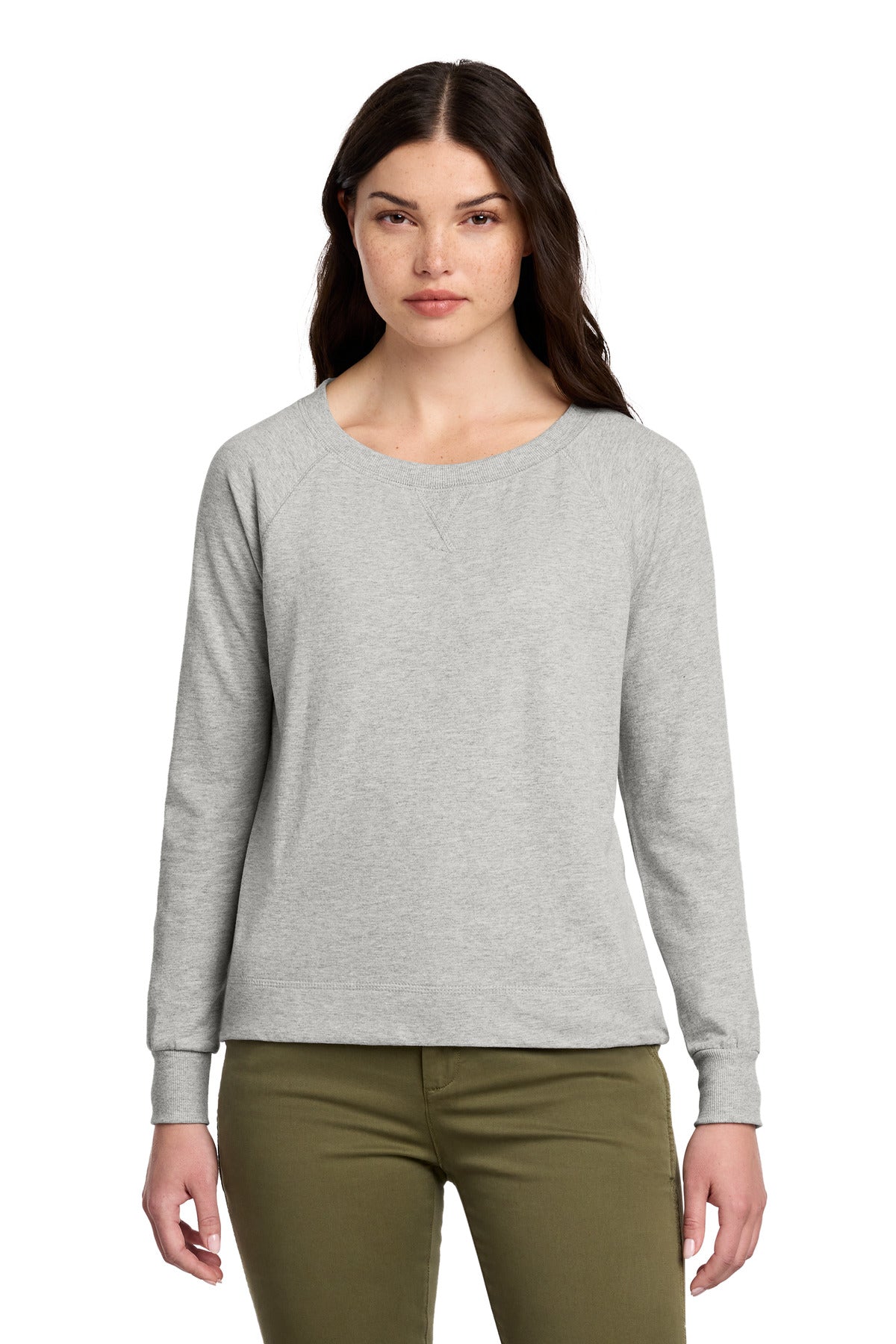 District Women's Featherweight French Terry Long Sleeve Crewneck - Light Heather Grey