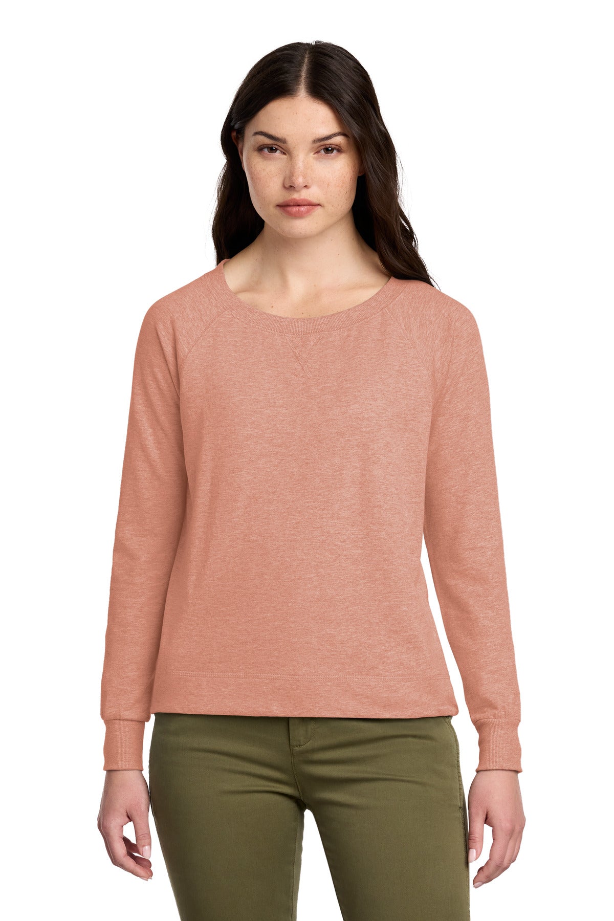 District Women's Featherweight French Terry Long Sleeve Crewneck - Nostalgia Rose Heather