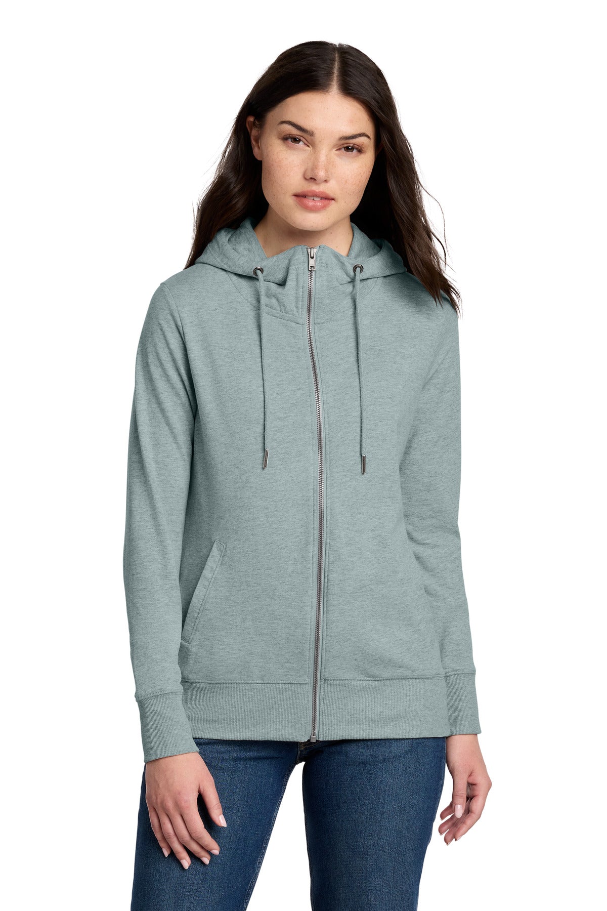 District Women's Featherweight French Terry Full-Zip Hoodie - Flint Blue Heather