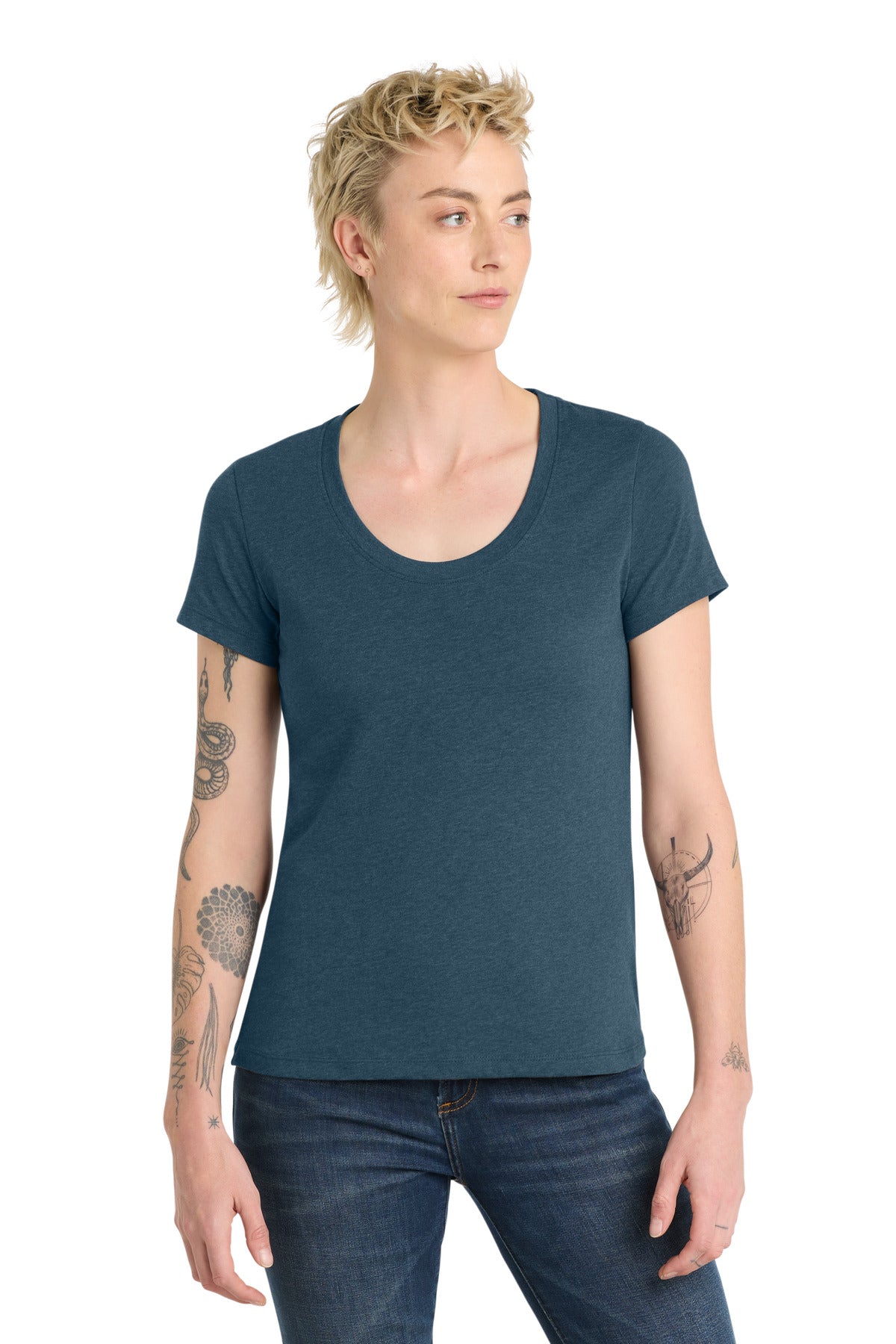 District  Women's Flex Scoop Neck Tee - Heathered Neptune Blue