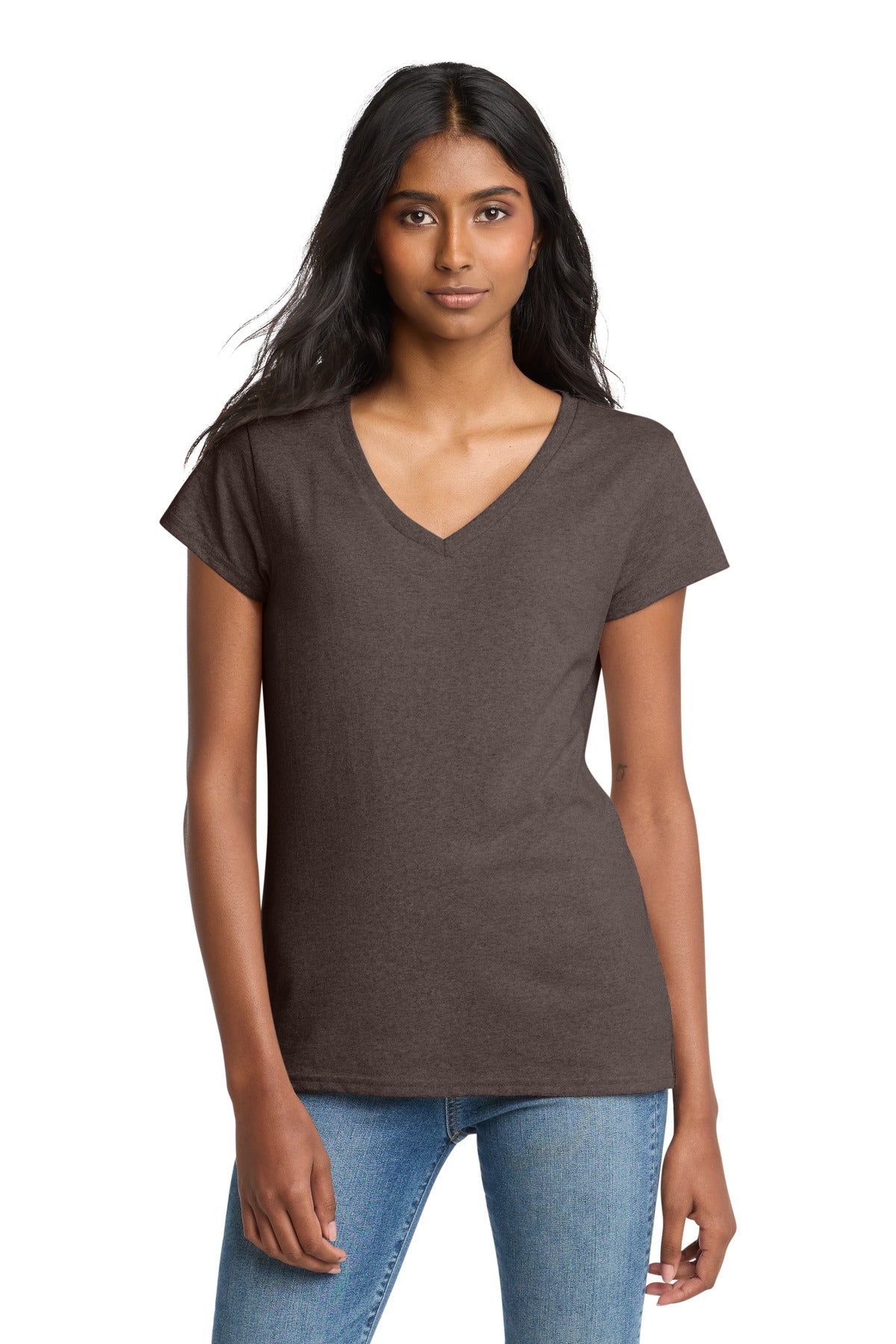 District  Women's Re-Tee  V-Neck - Deep Brown Heather