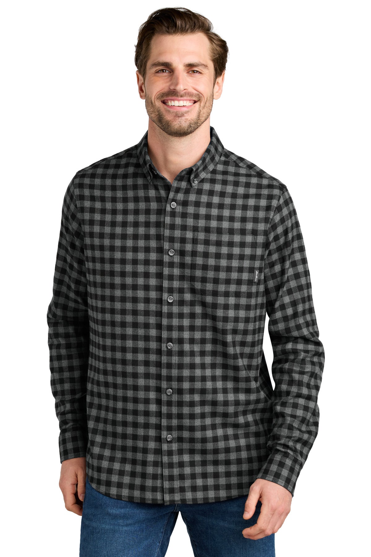 Eddie Bauer Long Sleeve Favorite Flannel Plaid Shirt - Deep Black Mini Buffalo