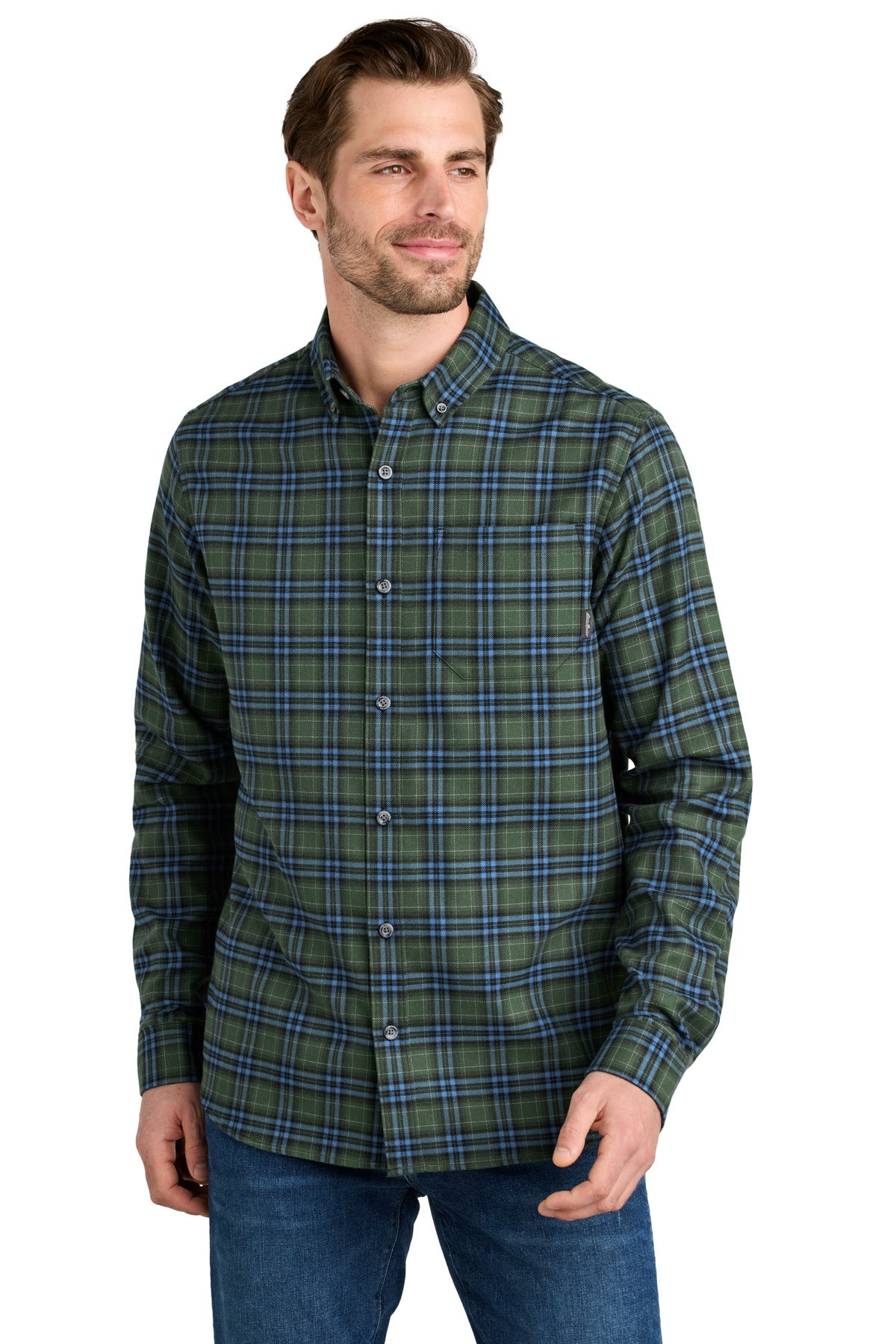 Eddie Bauer Long Sleeve Favorite Flannel Plaid Shirt - Soft Olive Plaid