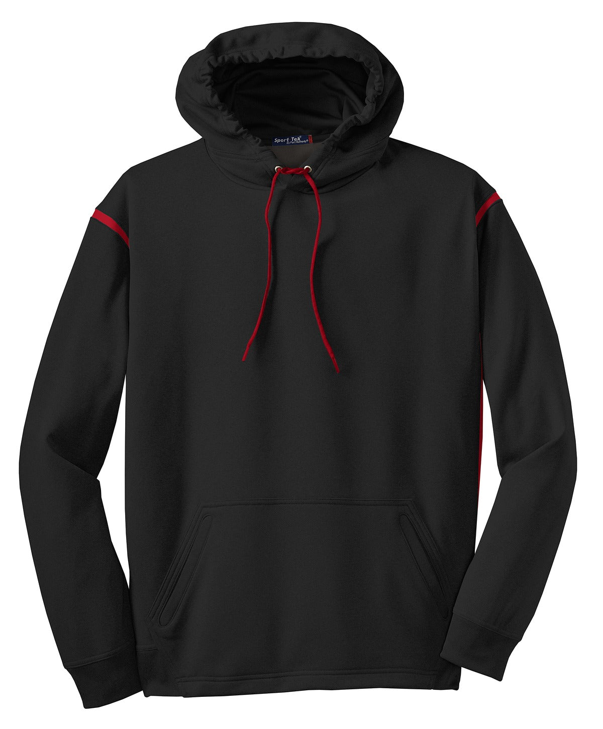 Sport-Tek Tech Fleece Colorblock Hooded Sweatshirt - Black/ True Red
