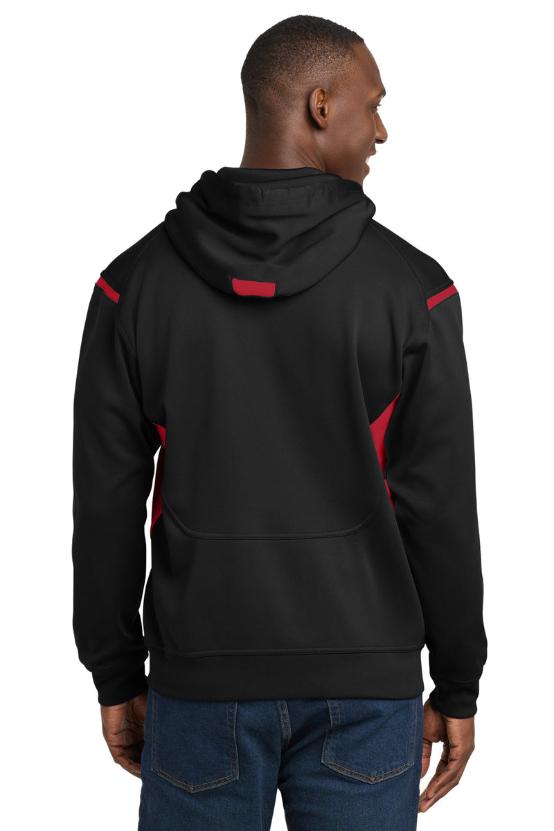 Sport-Tek Tech Fleece Colorblock Hooded Sweatshirt - Black/ True Red