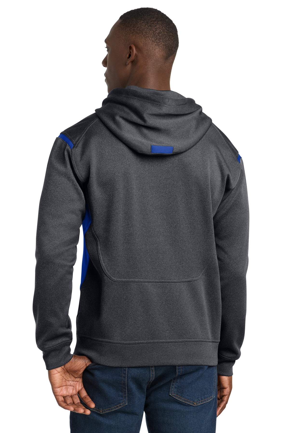 Sport-Tek Tech Fleece Colorblock Hooded Sweatshirt - Graphite Heather/ True Royal