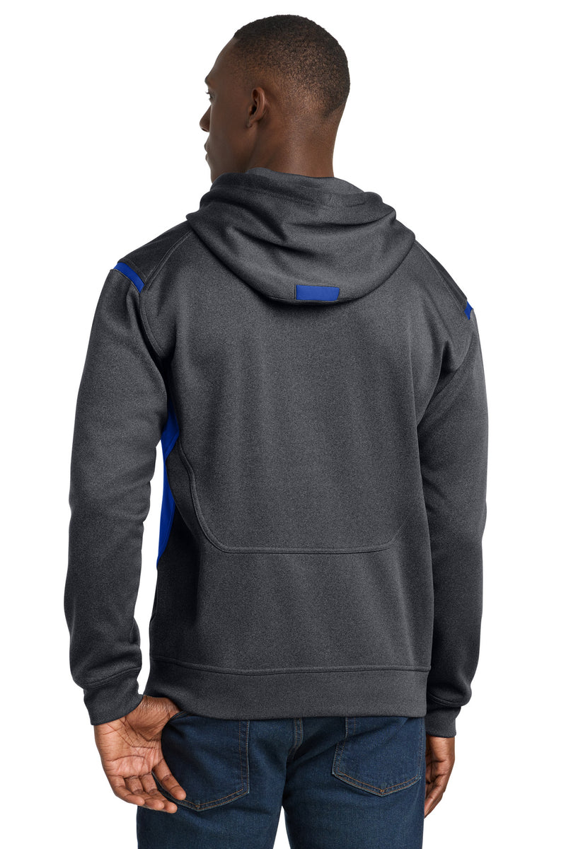 Sport-Tek Tech Fleece Colorblock Hooded Sweatshirt - Graphite Heather/ True Royal