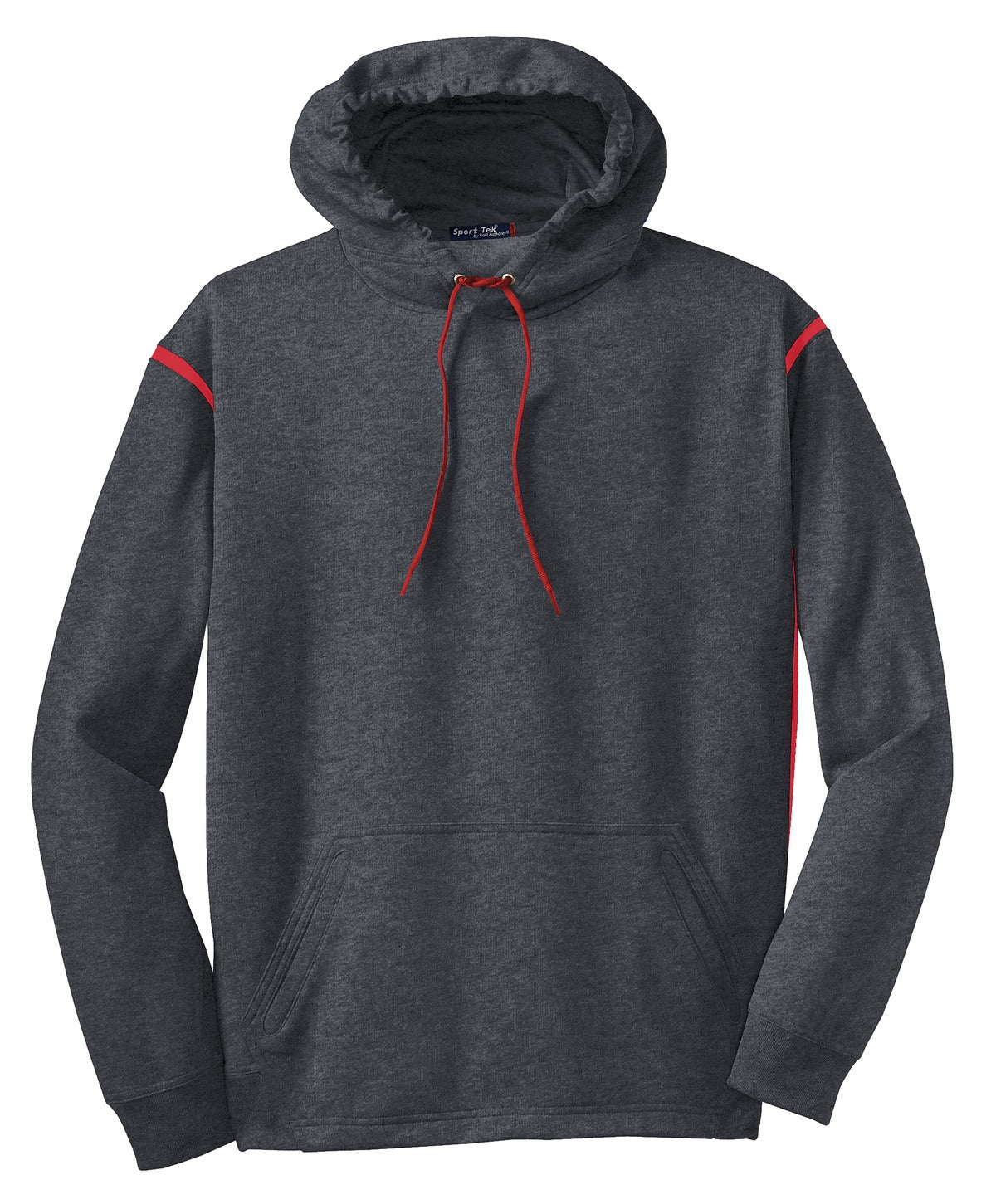 Sport-Tek Tech Fleece Colorblock Hooded Sweatshirt - Graphite Heather/ True Red