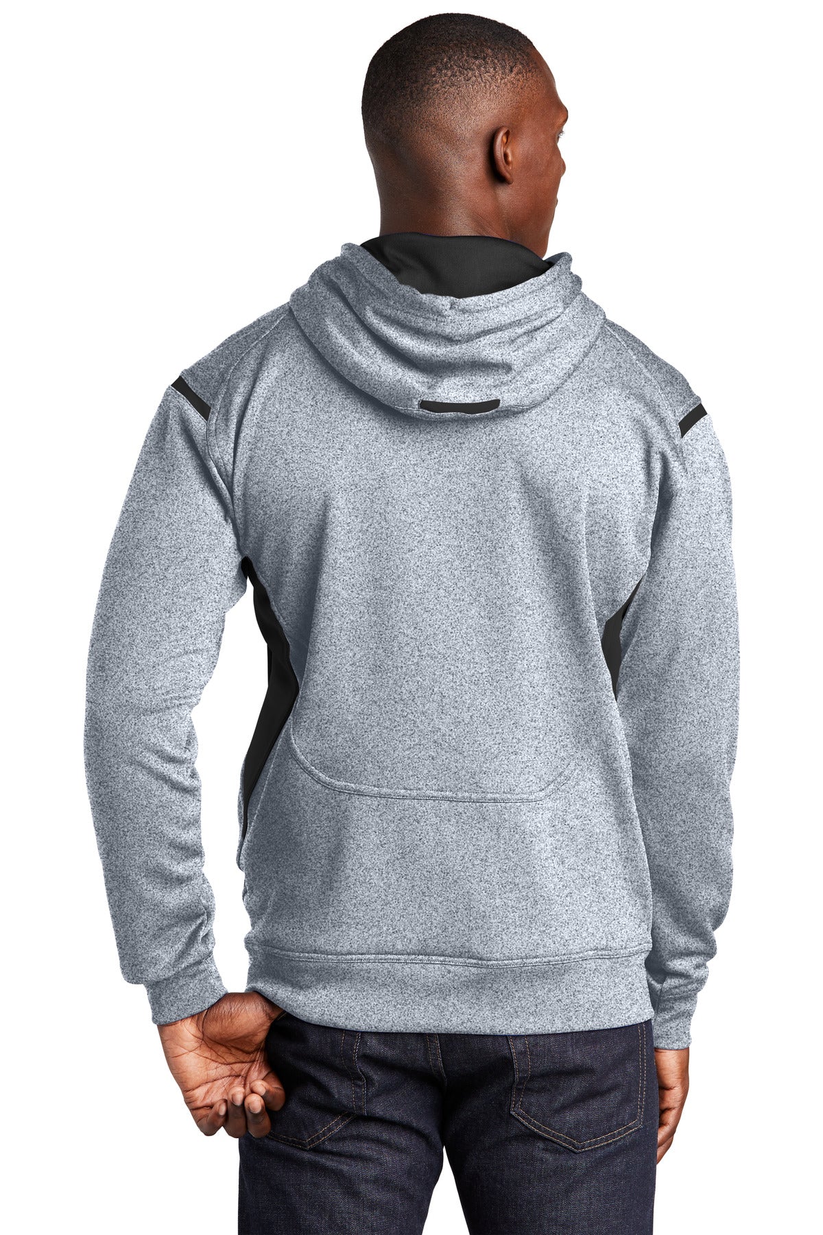 Sport-Tek Tech Fleece Colorblock Hooded Sweatshirt - Grey Heather/ Black